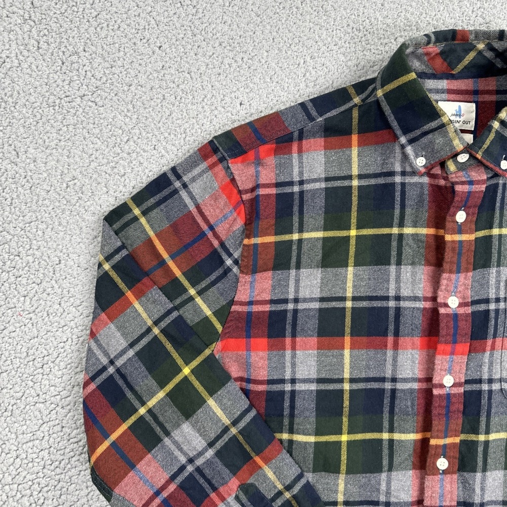 Johnnie-O Hangin Out Flannel Shirt Men Large Multicolor Tartan Plaid Embroidered - Picture 13 of 16